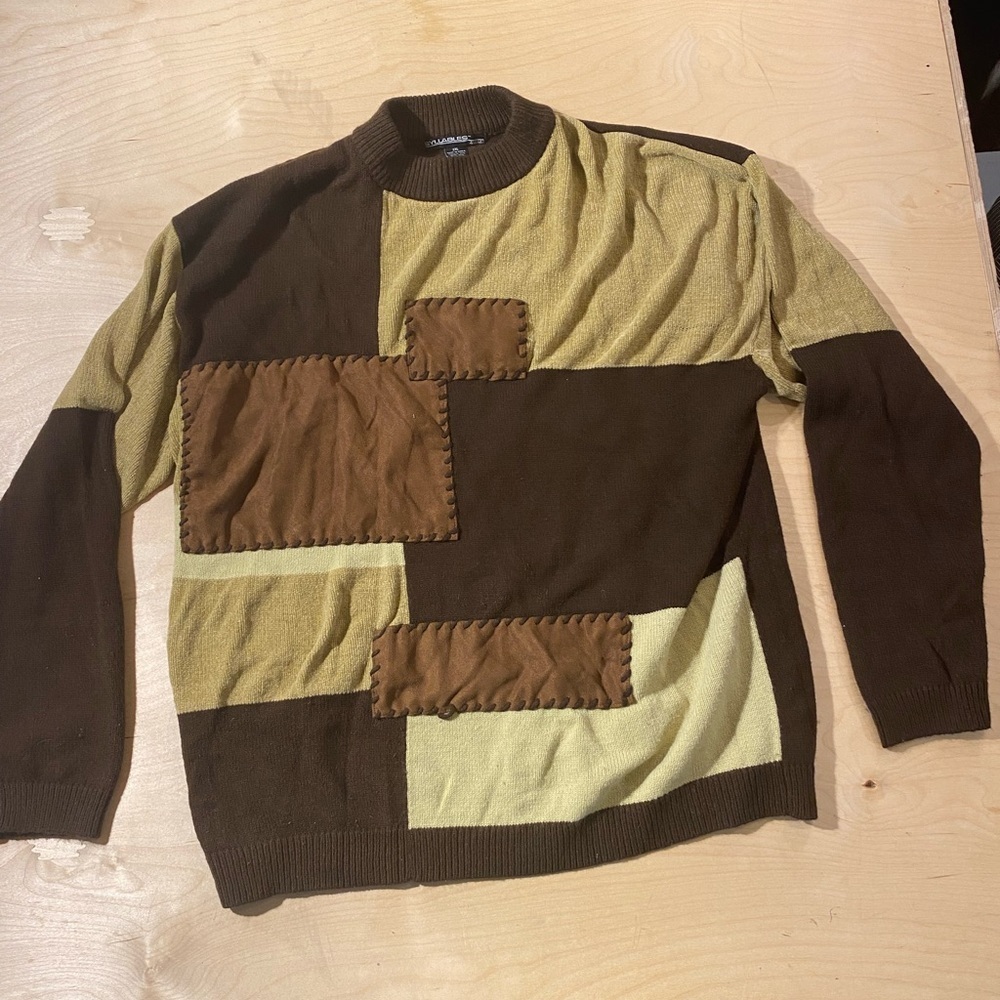 Syllables Men's Brown and Tan Patchwork Sweater 2XL (MV)